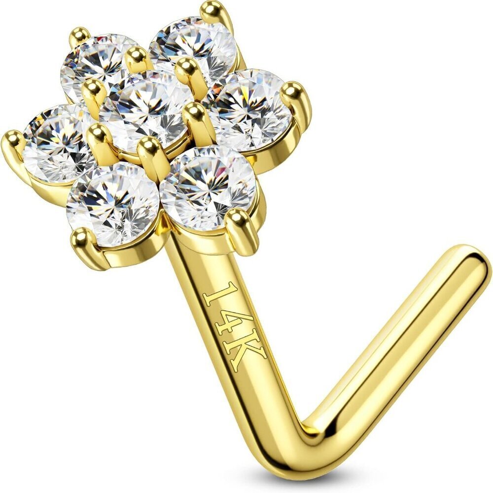 14K Gold Nose Ring Solid Yellow Gold Piercing Jewelry Flower Studs for Women